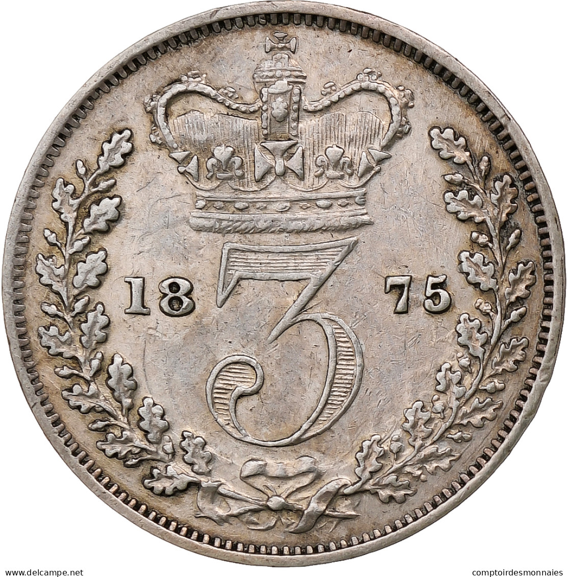 Royaume-Uni, Victoria, 3 Pence, 1875, Londres, Argent, TTB, Spink:3916, KM:730 - D. 1 Penny