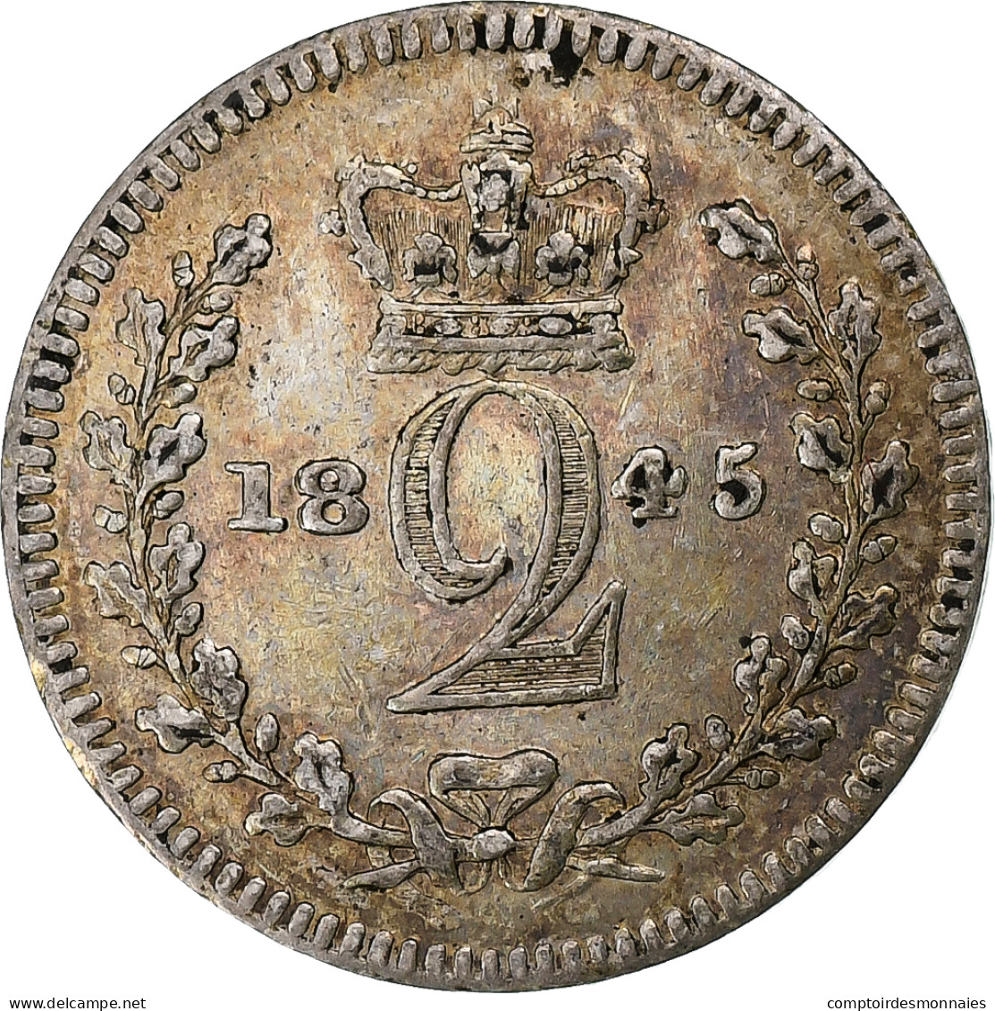 Royaume-Uni, Victoria, 2 Pence, 1845, Londres, Argent, TTB, Spink:3916, KM:729 - D. 1 Penny