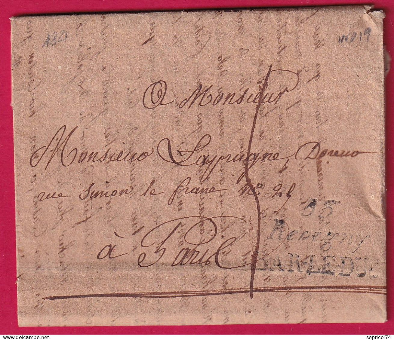 DOUBLE CURSIVE 53 REVIGNY BAR LE DUC MEUSE 1821 POUR PARIS INDICE 19  LETTRE - 1801-1848: Precursors XIX