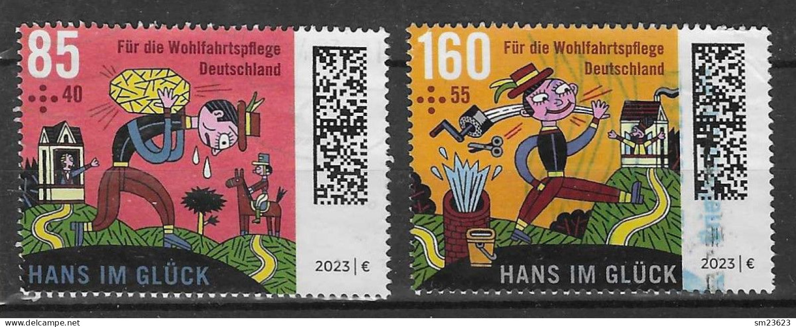 BRD 2023  Mi.Nr. 3745 + 47 , Hans Im Glück - Nassklebend - Gestempelt / Fine Used / (o) - Used Stamps