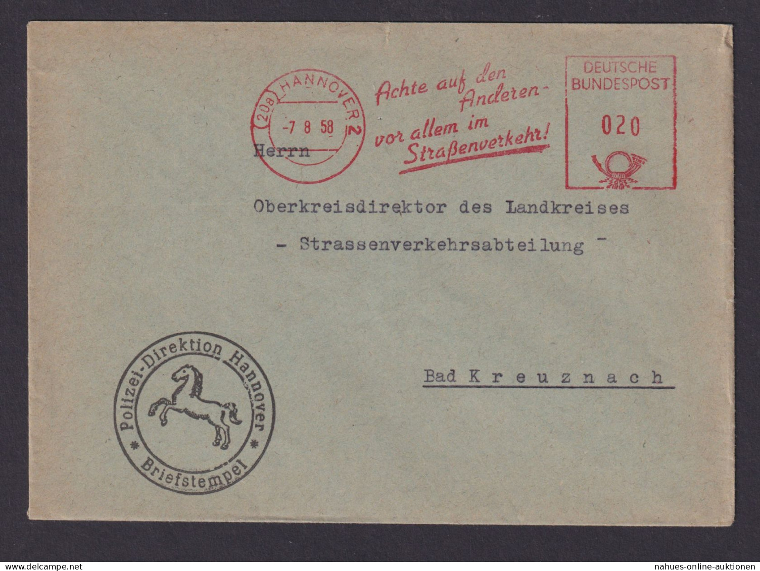 Bund Hannover Brief AFS Polizei Direktion Bad Kreuznach Rheinland Pfalz - Lettres & Documents