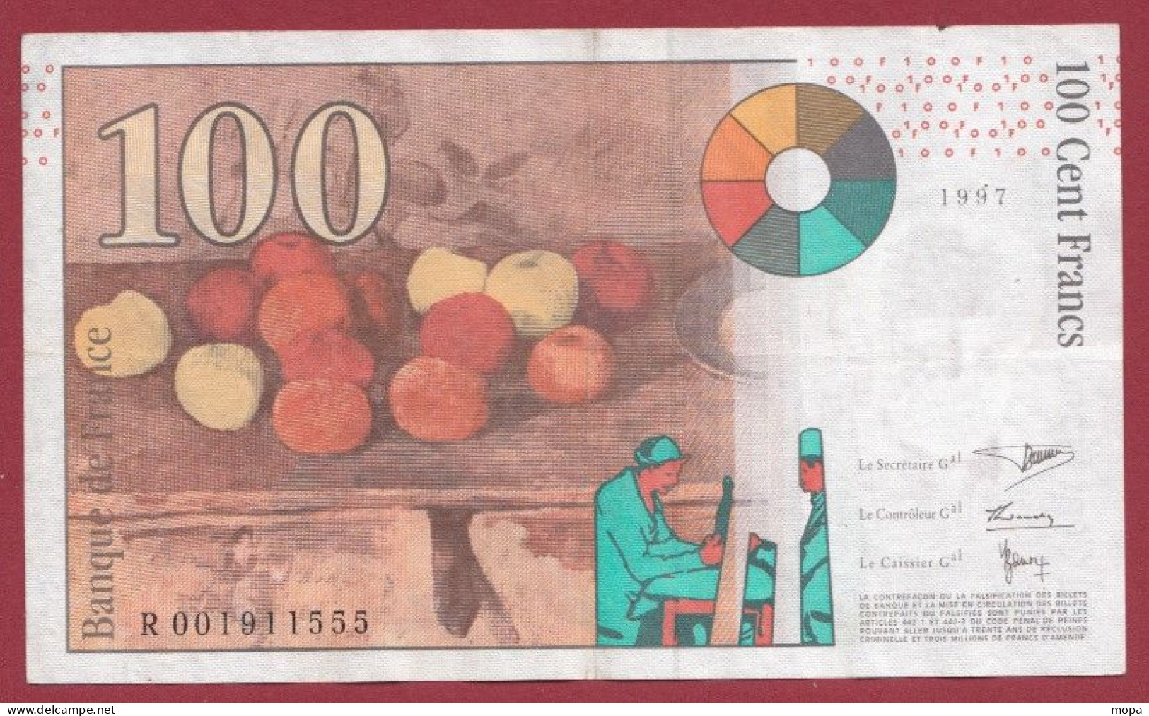 100 Francs "Cézanne"----1997---Alph R.001---Numéro 911555---dans L 'état (14) - 100 F 1997-1998 ''Cézanne''