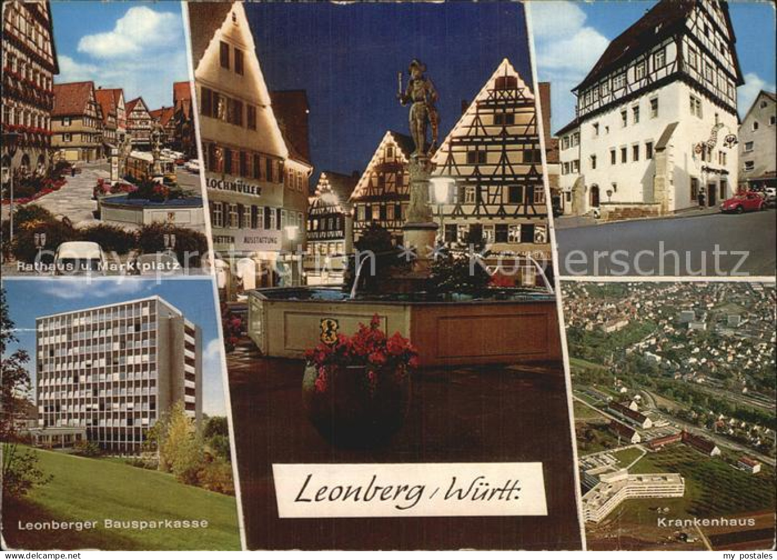 72527377 Leonberg Wuerttemberg Rathaus Marktplatz Brunnen Bausparkasse Fliegerau - Leonberg