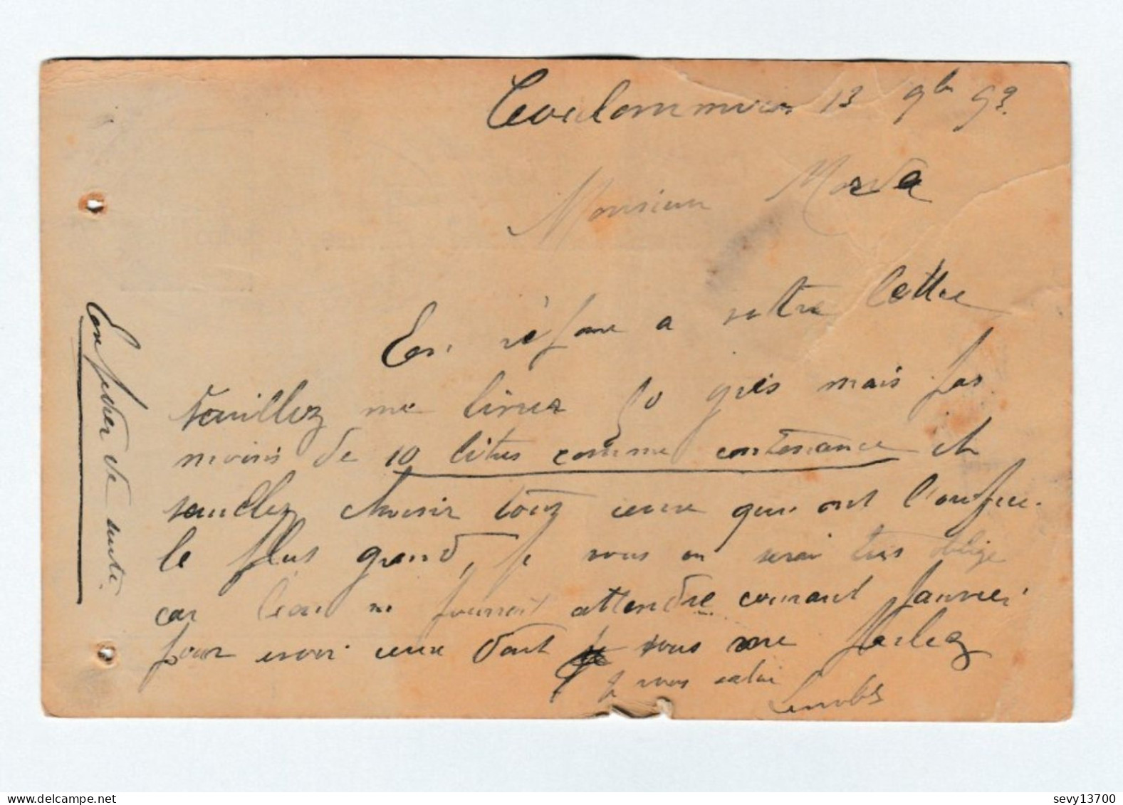 Entier Postal Type Sage Sur Carte Postale Oblitération 1893 à Coulommiers - Letter Cards