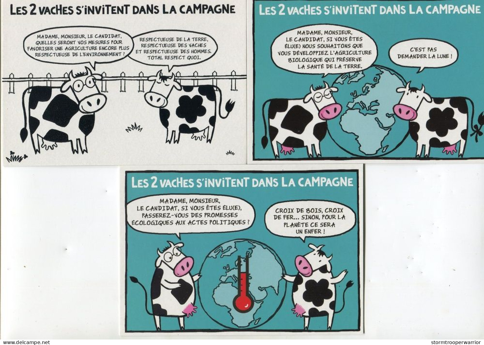 Lot 3 Cartes - Les 2 Vaches S'invitent à La Campagne - Cows