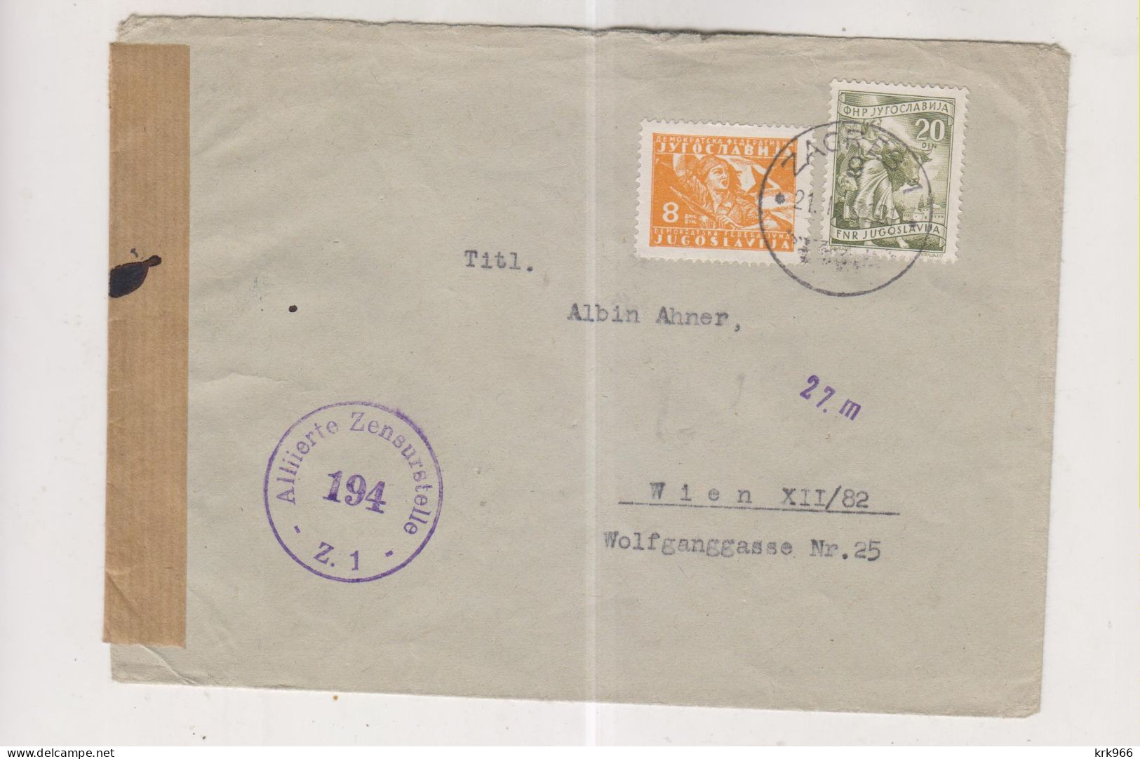 YUGOSLAVIA,1952 ZAGREB  Censored  Cover To Austria - Lettres & Documents