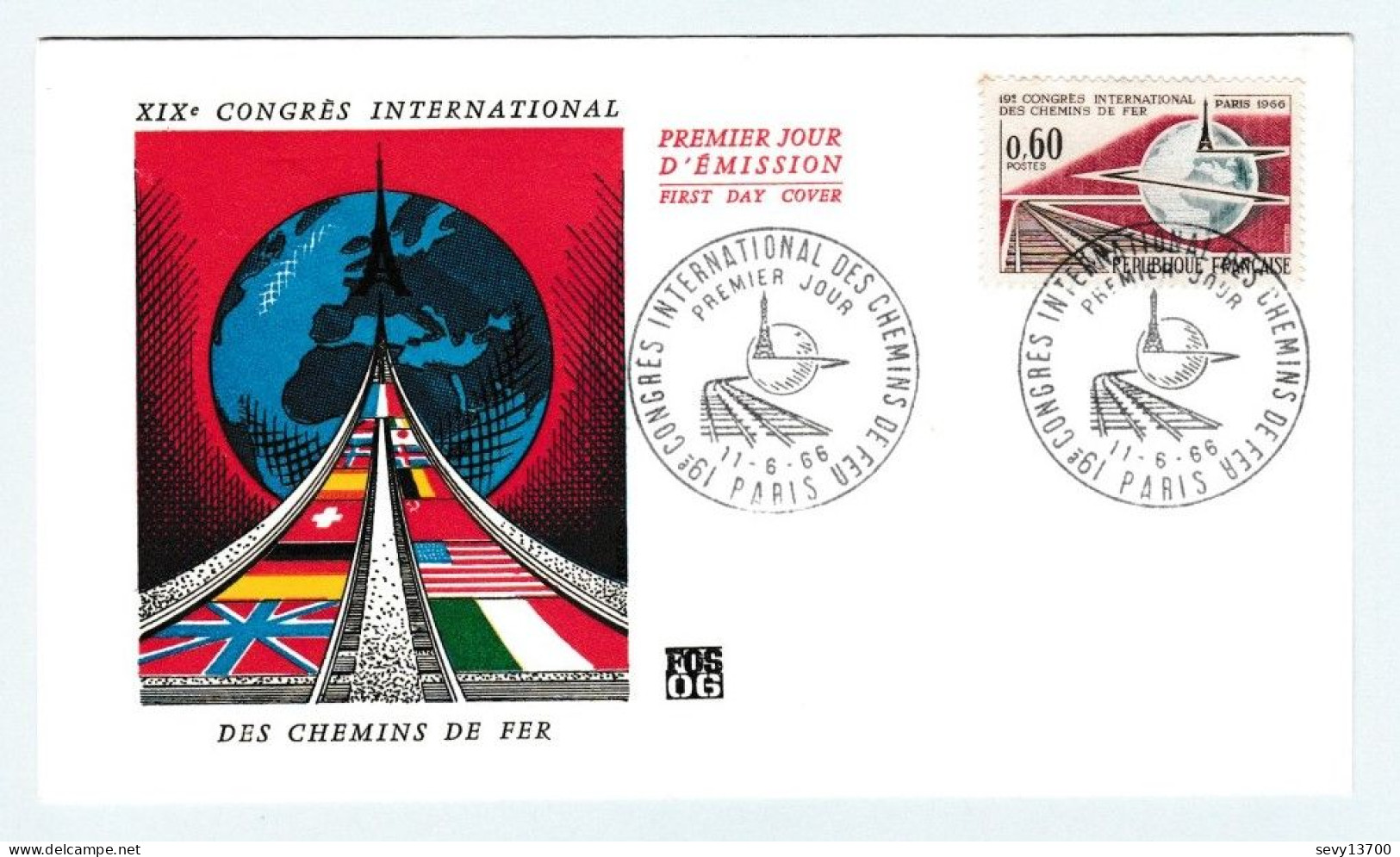 Enveloppe Premier Jour D'émission 11-06-1966 - 19 -ème Congrès International Des Chemins De Fer - 1960-1969