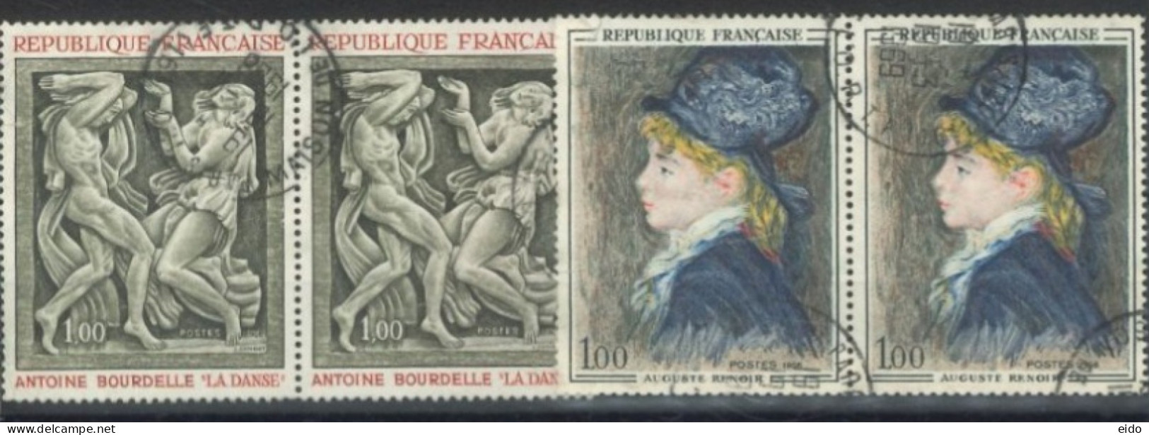 FRANCE - 1968, POLYCHROME PAINTINGS STAMPS SET OF 2, ONE PAIR OF EACH, USED - Oblitérés