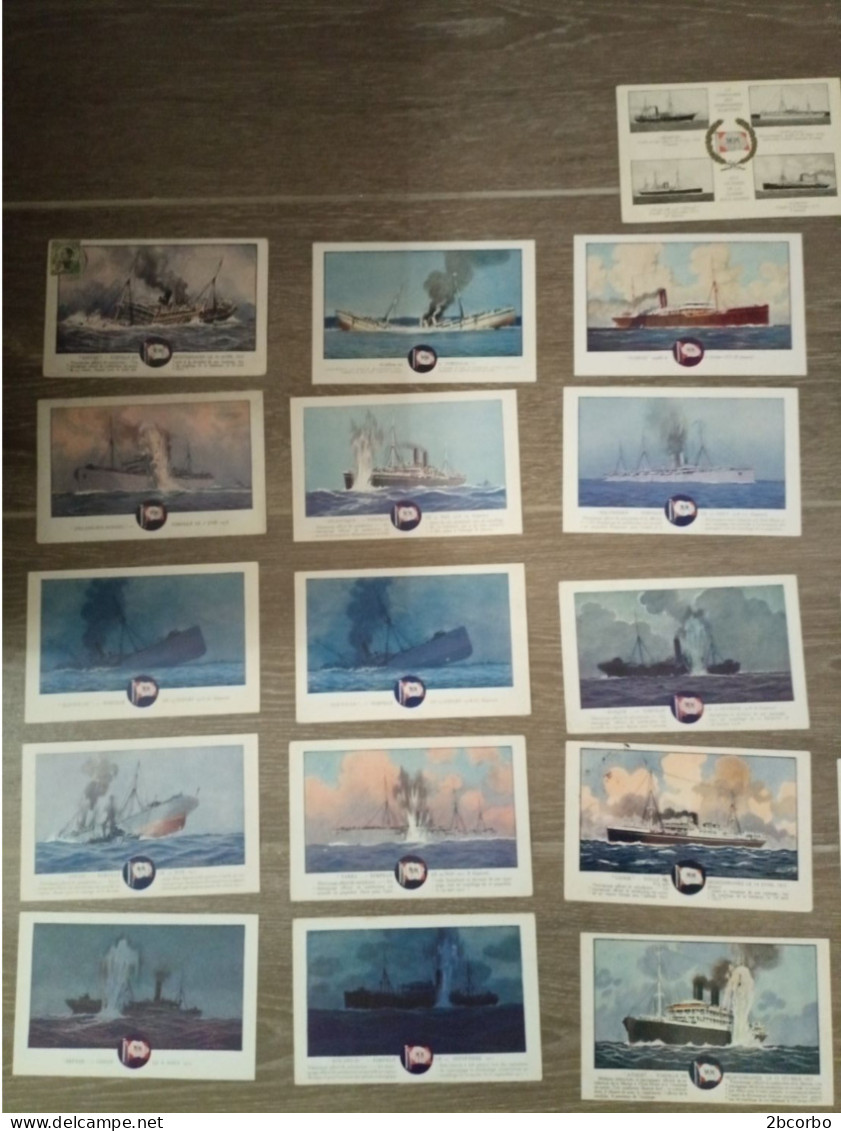 Lot De 26 Cpa Bateaux Coulés Des Messageries Maritimes Ww1 Avec Dates De Torpillage Top Collection - Sammlungen & Sammellose