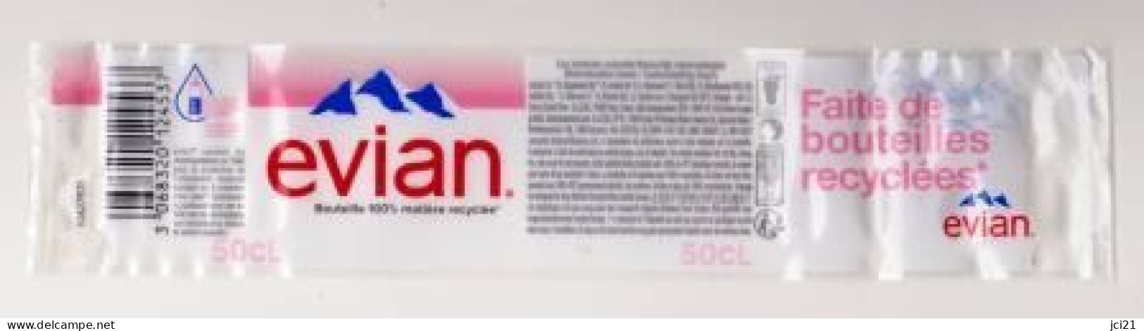 Étiquette D'eau Minérale " EVIAN 50cl " Bouteille Recyclée _Ee64 - Autres & Non Classés