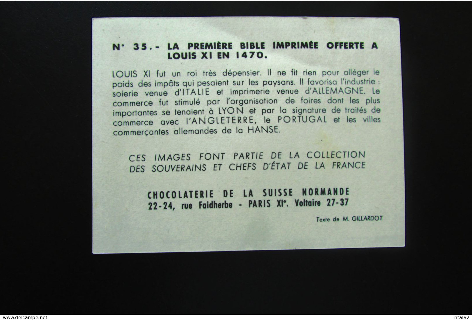 Chromo/Image "Chocolaterie De La SUISSE NORMANDE" - Série "album : Souverains Et Chefs De L'état De La FRANCE" - Other & Unclassified