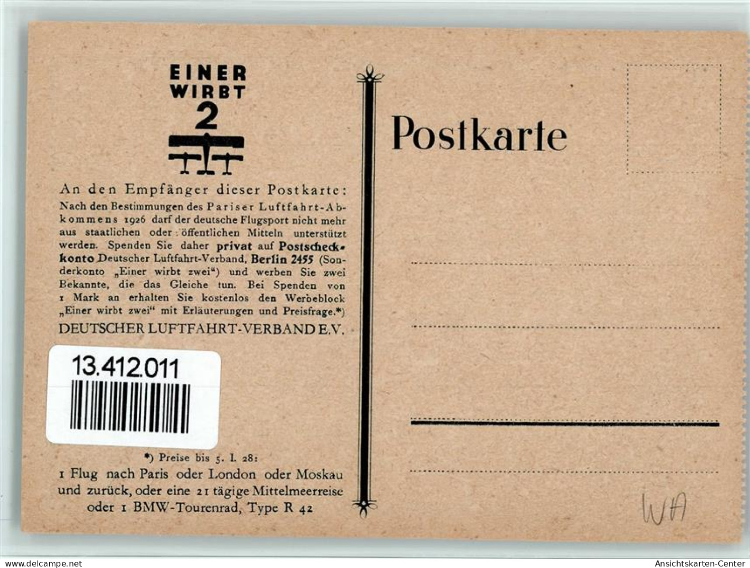 13412011 - Flugwesen Spendenkarte Fuer Den - Other & Unclassified