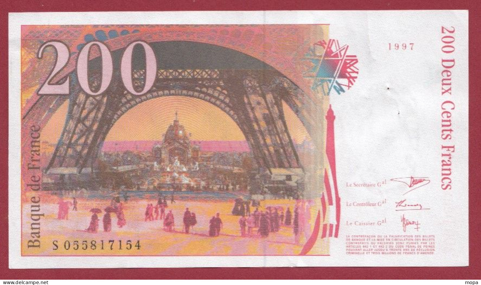 200 Francs "Eiffel"----1997---Alph S.055---Numéro 817154---dans L 'état (25) - 200 F 1995-1999 ''Eiffel''