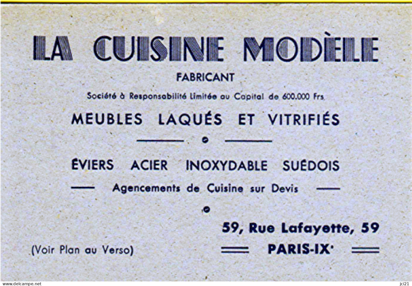 LA CUISINE MODELE Fabricant (avec Plan Au Dos) Paris_cv81 - Visiting Cards