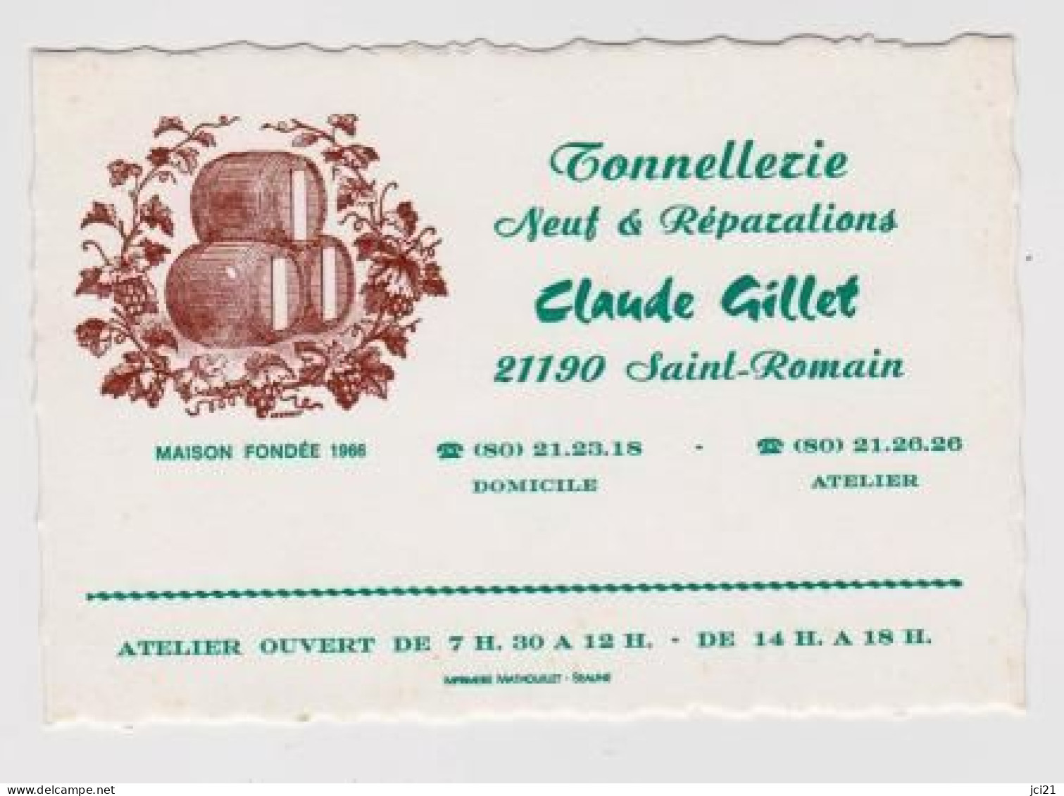 Tonnellerie Claude GILLET 21190 SAINT-ROMAIN (Tonneau, Vin, Raisins)_cv97 - Cartes De Visite