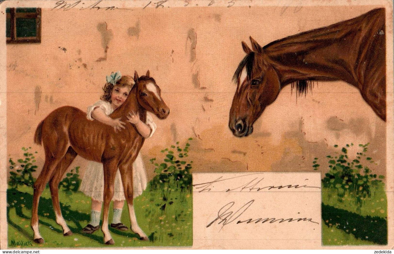 H2510 - Litho Präge Mailick Künstlerkarte Pferd Horses Fohlen - Mailick, Alfred