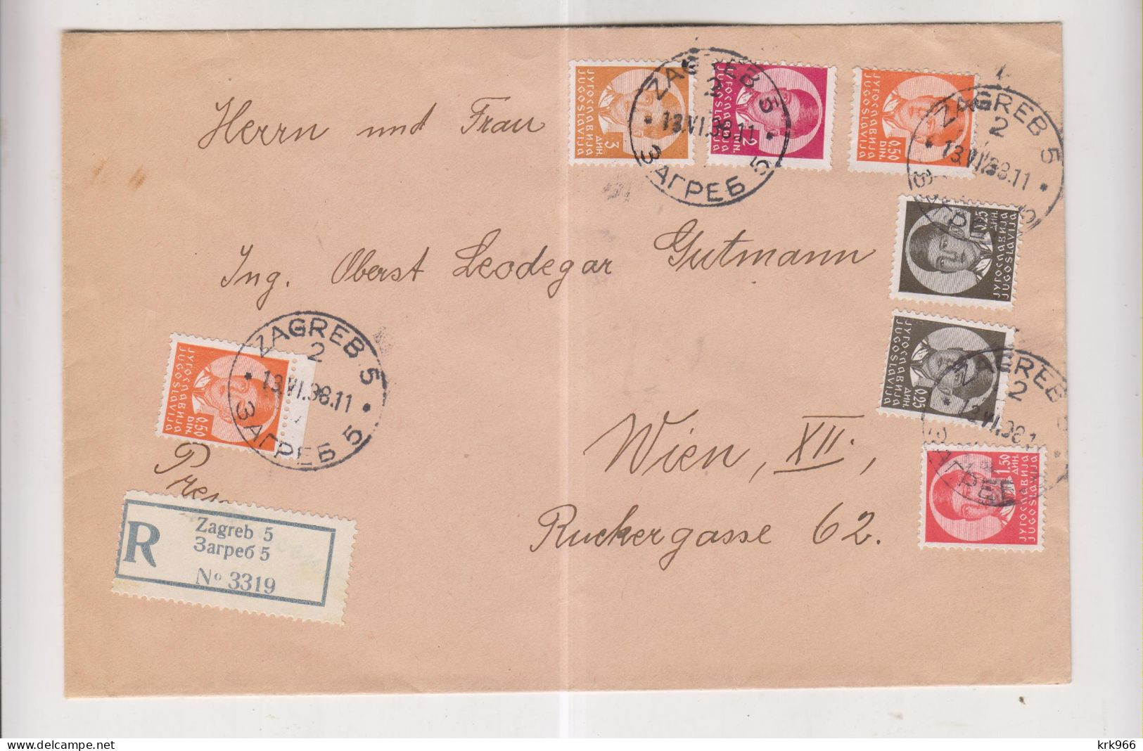 YUGOSLAVIA,1938 ZAGREB Registered Cover To Austria - Lettres & Documents