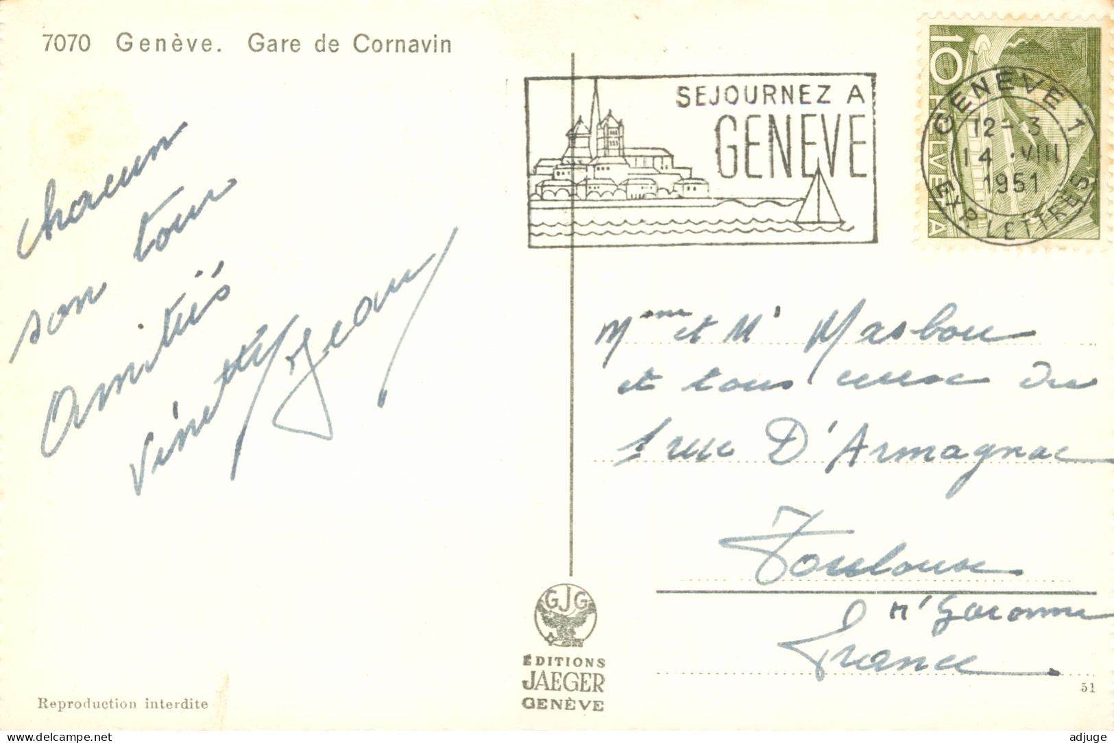 CPSM- GENÈVE -Gare De Cornavin - Ann.1950-Belle Flamme * TBE * 2 Scans - Genève