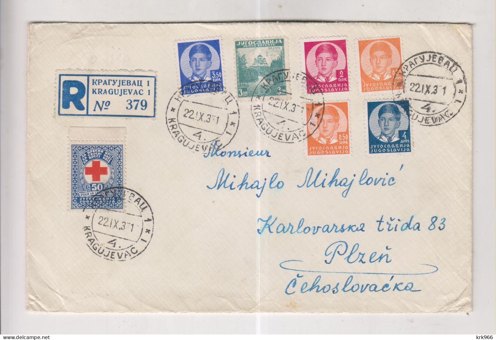 YUGOSLAVIA,1937 KRAGUJEVAC  Registered Cover To Czechoslovakia - Lettres & Documents
