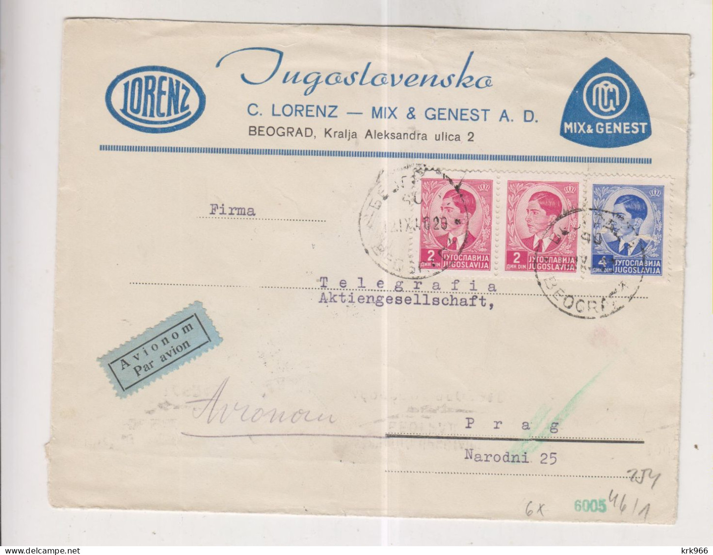 YUGOSLAVIA,1940 BEOGRAD Censored Airmail Cover To Bohemia & Moravia - Lettres & Documents
