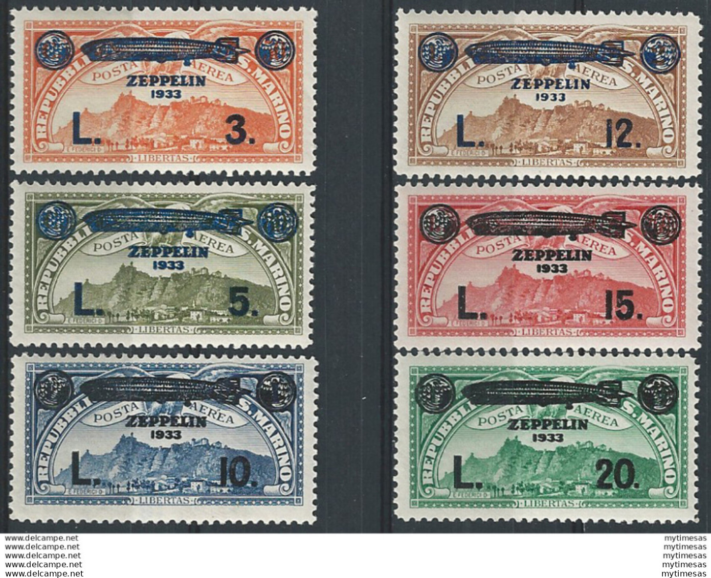 1933 San Marino Aerea Zeppelin 6v. MNH Sassone N. 11/16 - Other & Unclassified