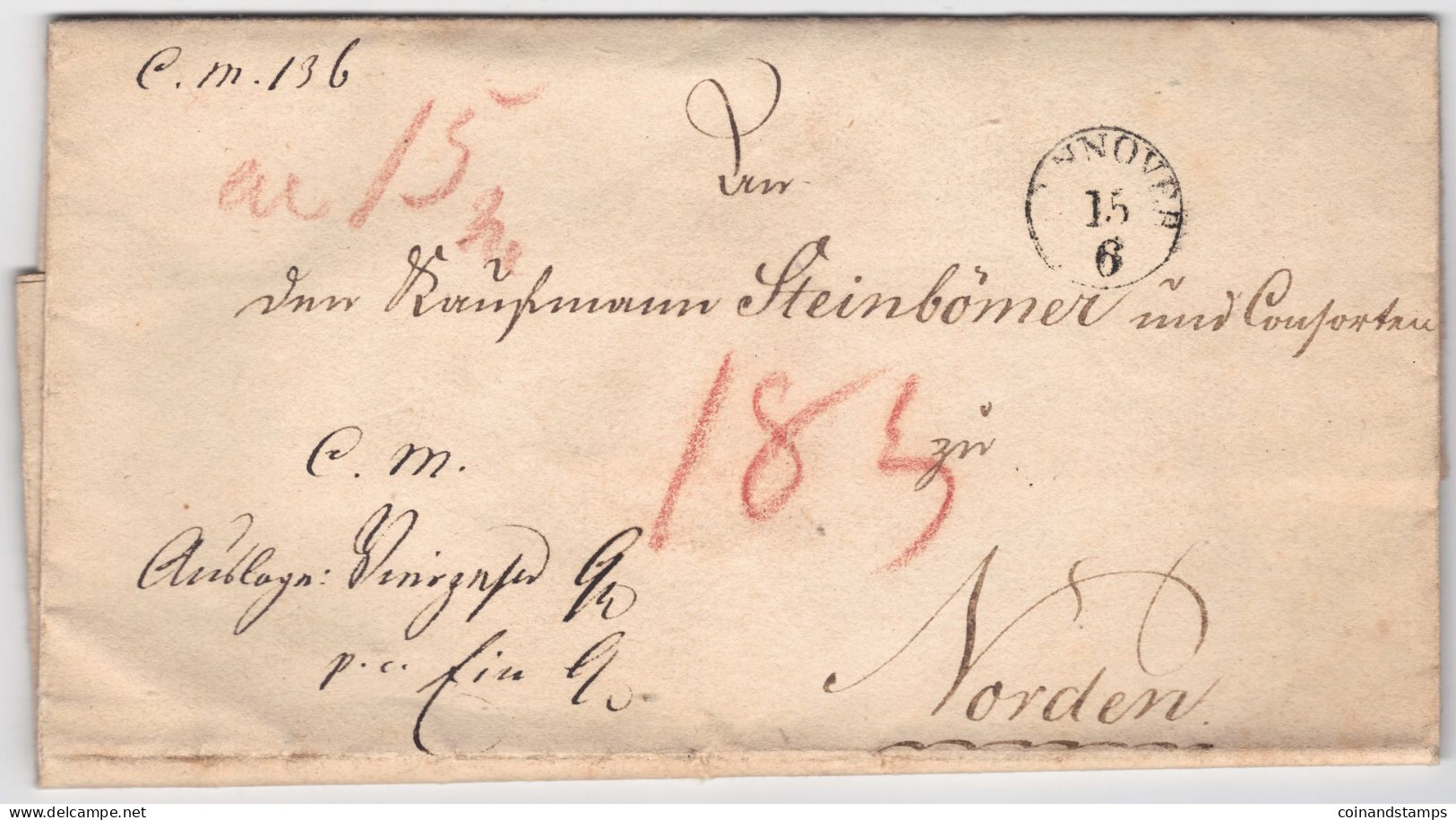 Hannover Dienstbrief 1829 Mit Stempeltaxe 2 Groschen Orig. Gelaufen Nach Norden, Mit Kompletten Inhalt, Feinst - Hanover