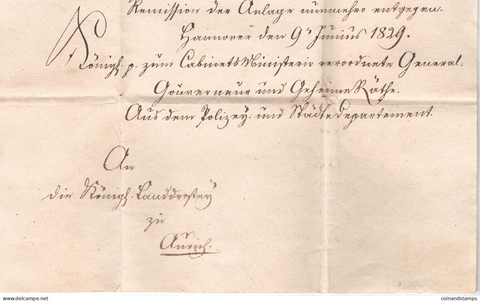 Hannover Dienstbrief 1829 mit Stempeltaxe 2 Groschen orig. gelaufen nach Norden, mit kompletten Inhalt, feinst