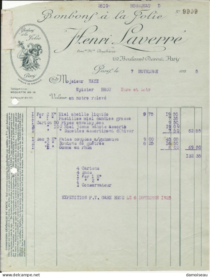 Paris, Manufacture Parisienne De Confiserie, Henri Laverré Suc. Double Facture, 1925. - 1900 – 1949