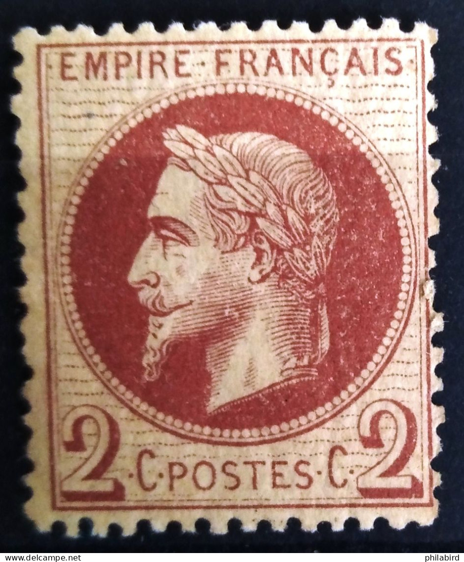 FRANCE                           N° 26 A                    NEUF*               Cote : 200 €       (1 Pli-dents Courtes) - 1863-1870 Napoleon III With Laurels