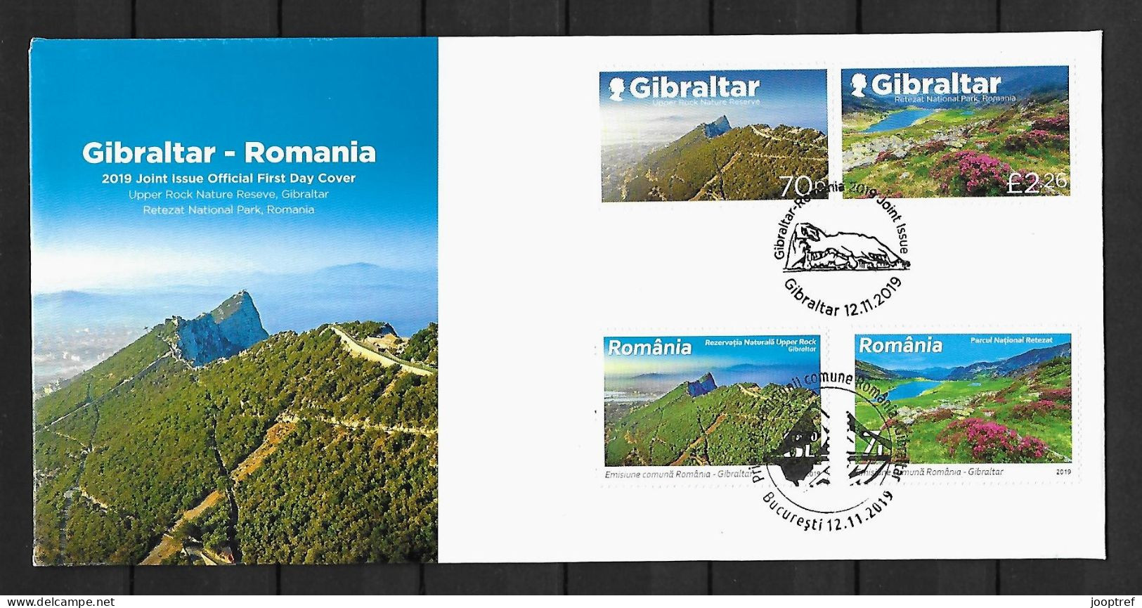 RARE 2019 Joint Gibraltar And Romania, MIXED FDC WITH 2+2 STAMPS: Mountains - Emisiones Comunes