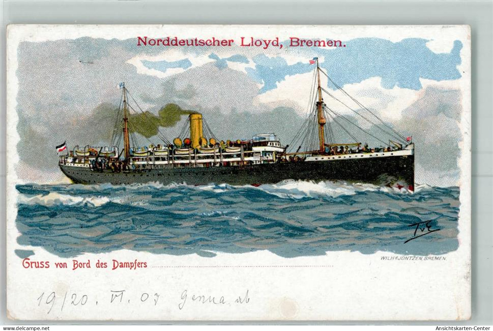 52236711 - Gruss Von Bord Des Dampfers   Sign. Themistokles Von Eckenbrecher  AK - Steamers