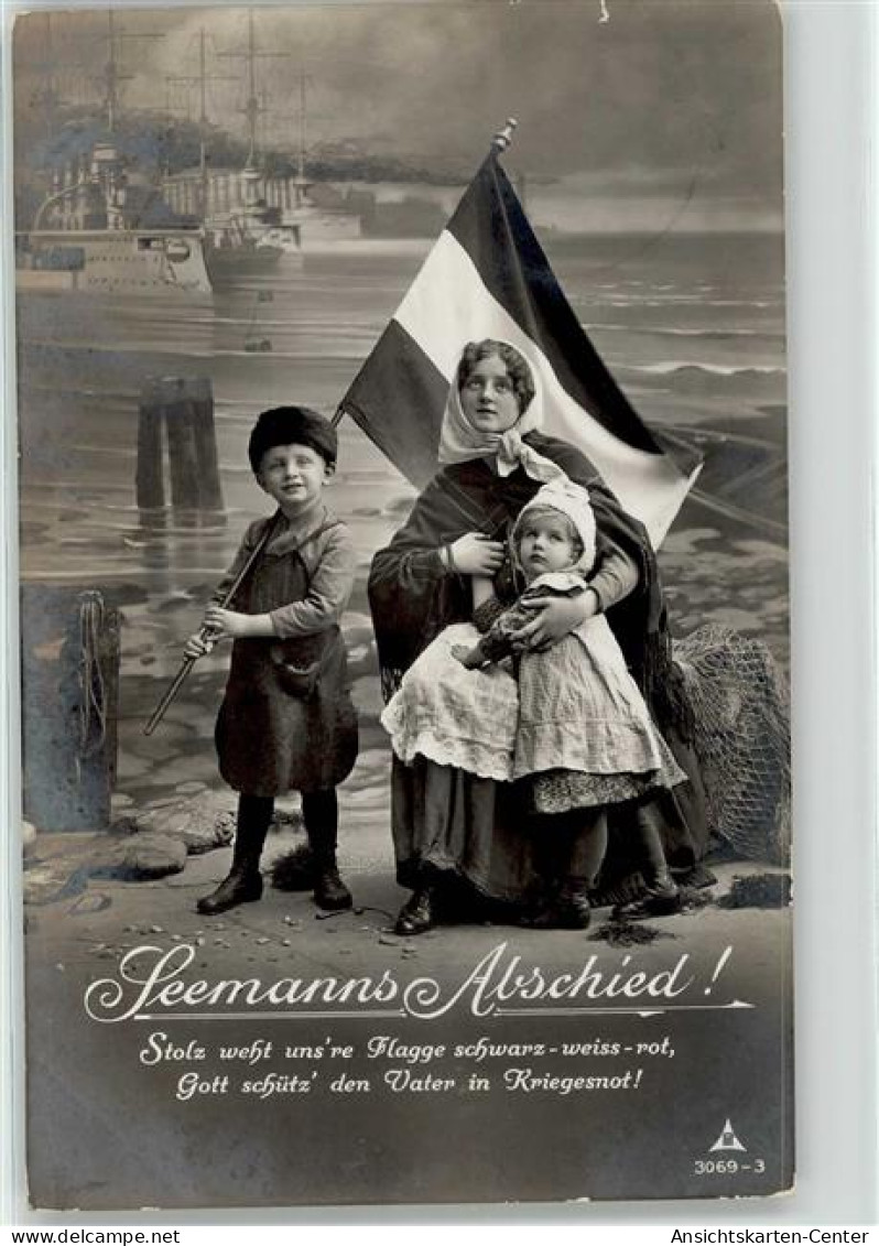 51718711 - Seemanns Abschied Frau Kind Schwarz-Weiss-Rot Marineschiffspost 93 - Warships