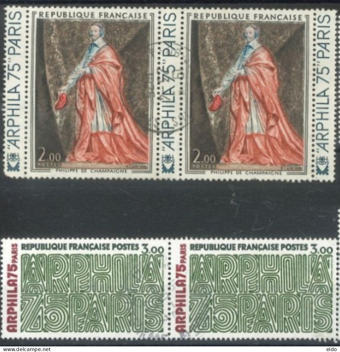 FRANCE - 1973/75, ARPHIL 75 PARIS STAMPS SET OF 2, E PAIR OF EACH, USED - Oblitérés