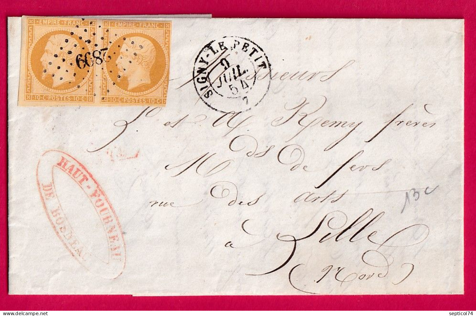 N°13 PAIRE 9 JUILLET 1854 PC 2899 SIGNY LE PETIT ARDENNES POUR LILLE NORD LETTRE - 1849-1876: Classic Period