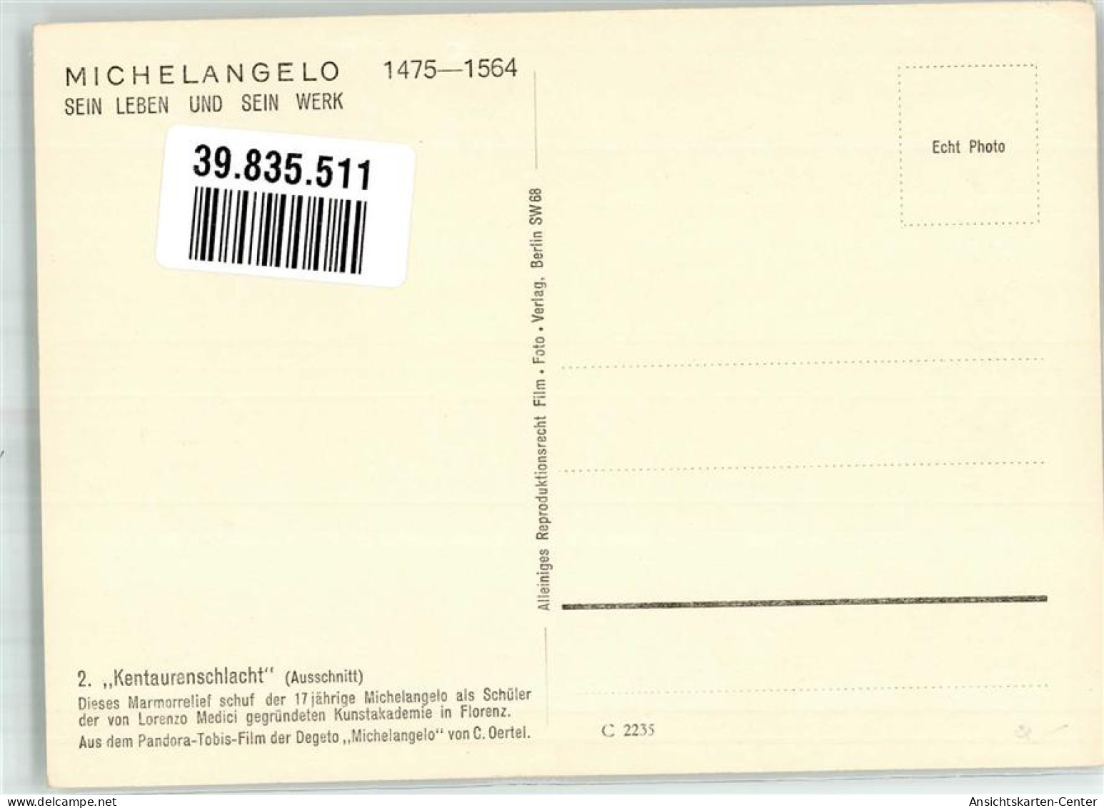 39835511 - Kentaurenschlacht Relief Von Michelangelo - Autres & Non Classés