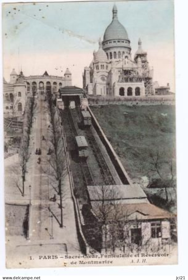 CPA - 75 PARIS - SACRÉ COEUR ET FUNICULAIRE DE MONTMARTRE (2170)_CP575 - Sacré Coeur