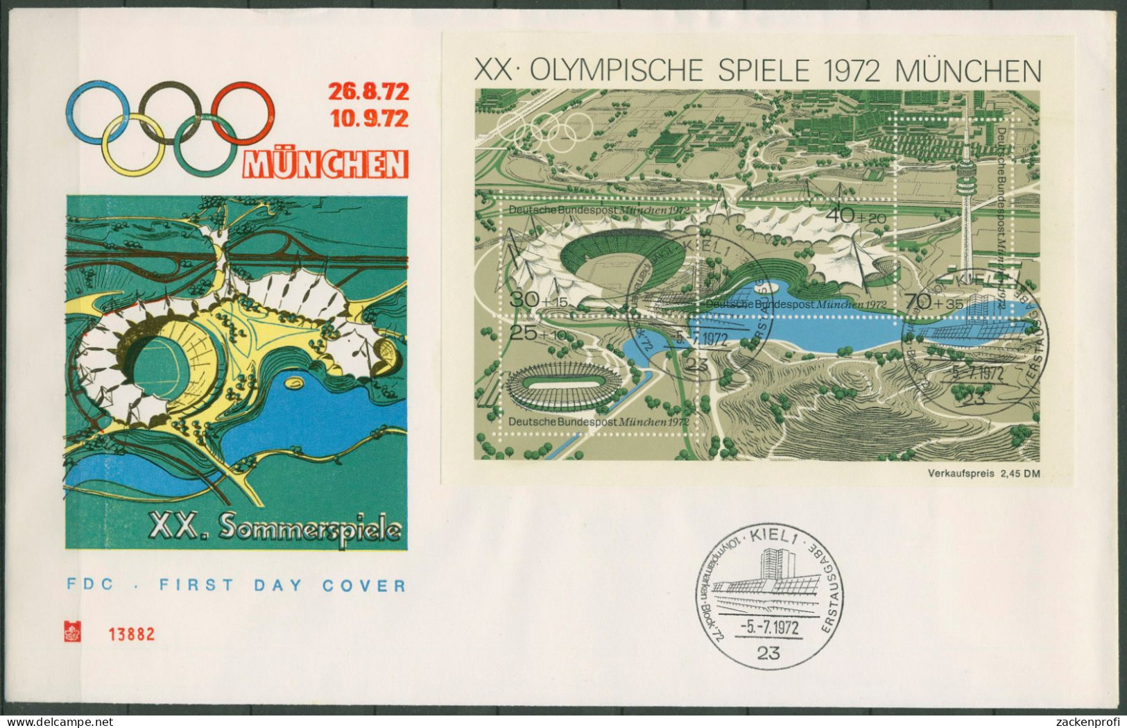 Bund 1972 Olympische Spiele München Ersttagsbrief Block 7 FDC (SG3728) - Other & Unclassified