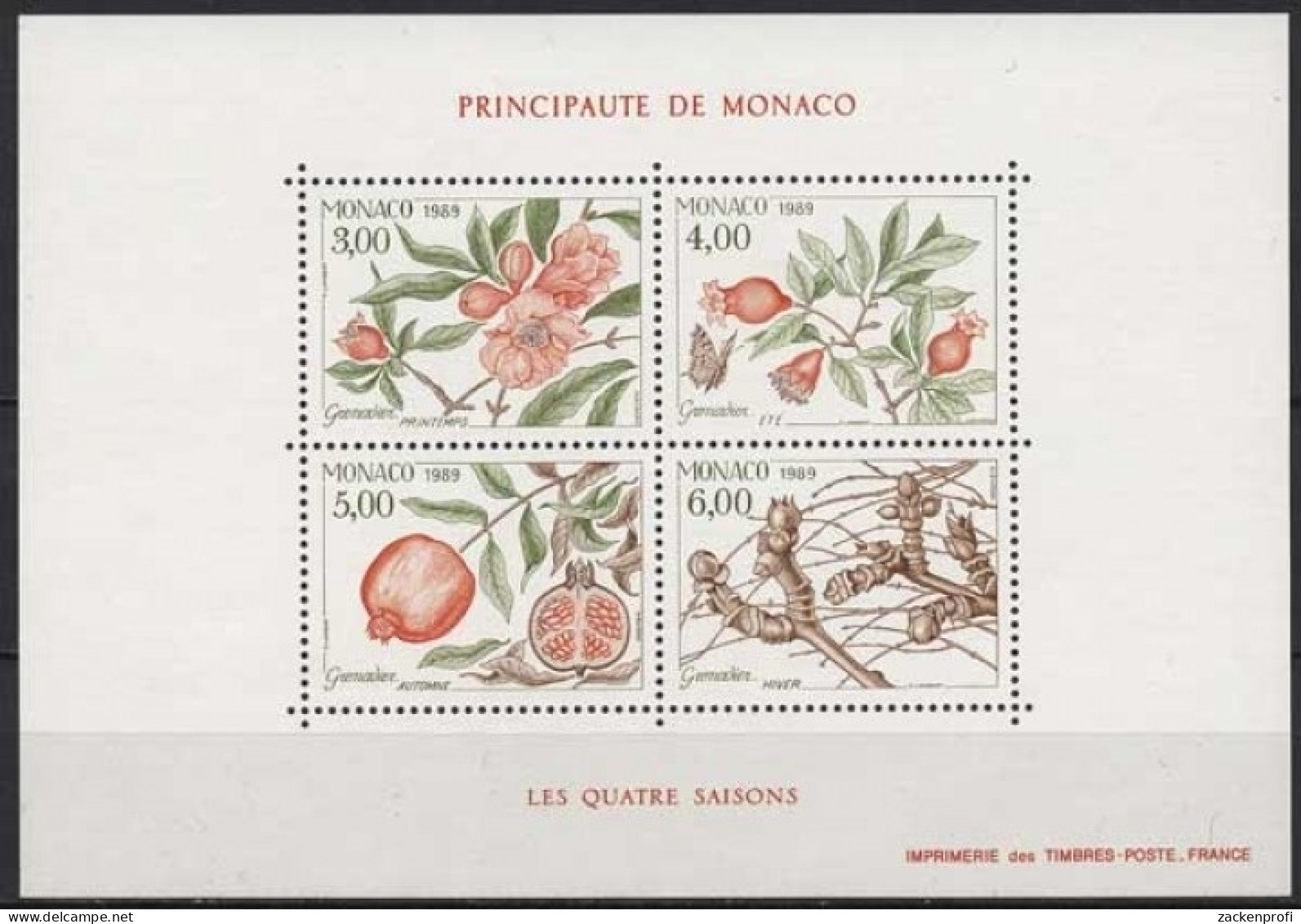 Monaco 1989 Vier Jahreszeiten Granatapfelbaum Block 42 Postfrisch (C91351) - Blocks & Sheetlets