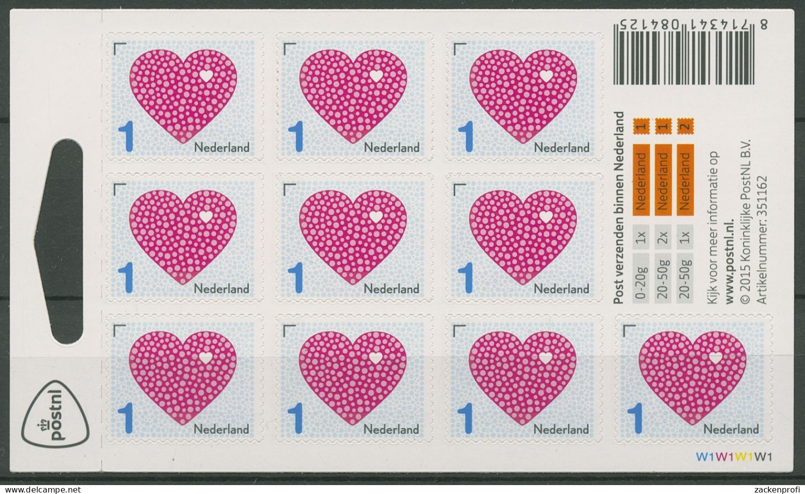 Niederlande 2015 Liebe Herzen Folienblatt 3356 FB Postfrisch (C95971) - Unused Stamps