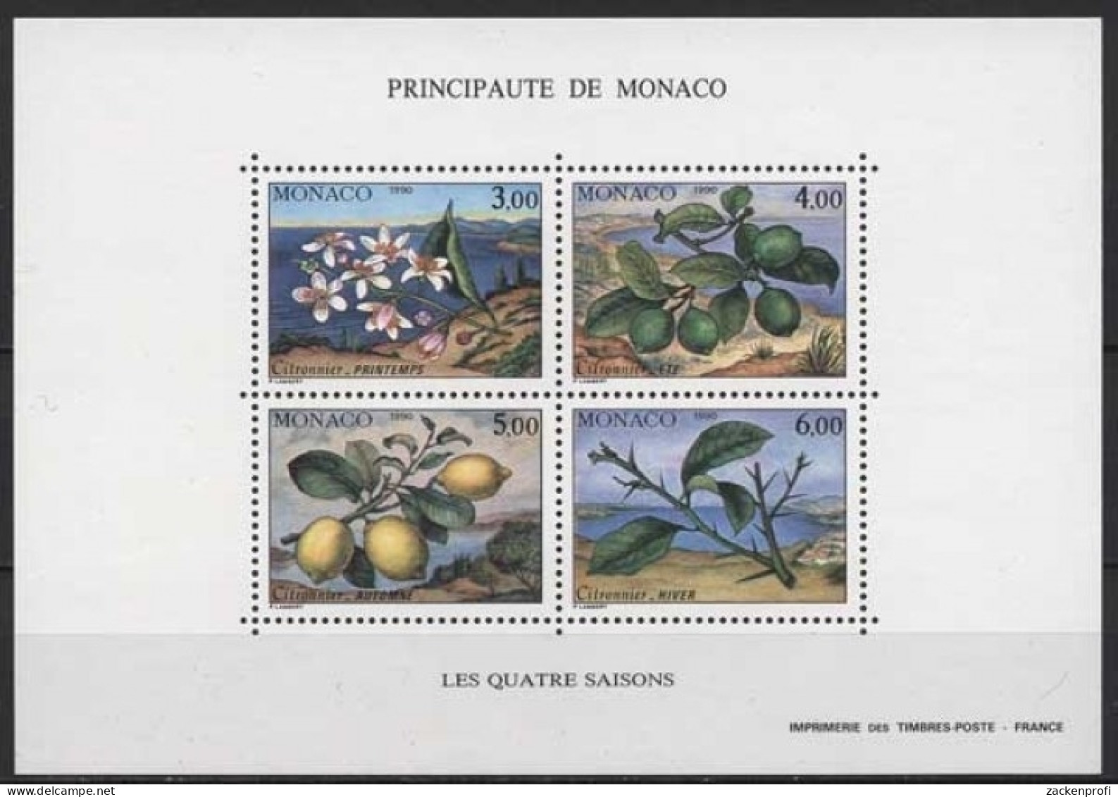 Monaco 1990 Vier Jahreszeiten Zironenbaum Block 49 Postfrisch (C91336) - Blocks & Kleinbögen