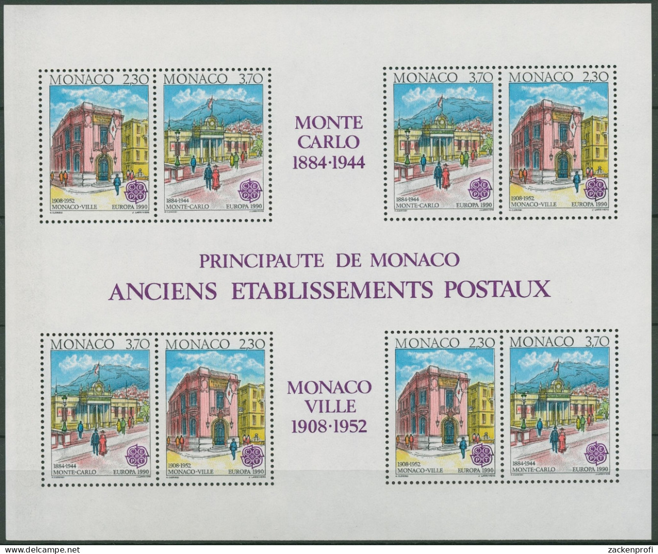 Monaco 1990 Europa CEPT Postamt Block 47 Postfrisch (C91340) - Blocs