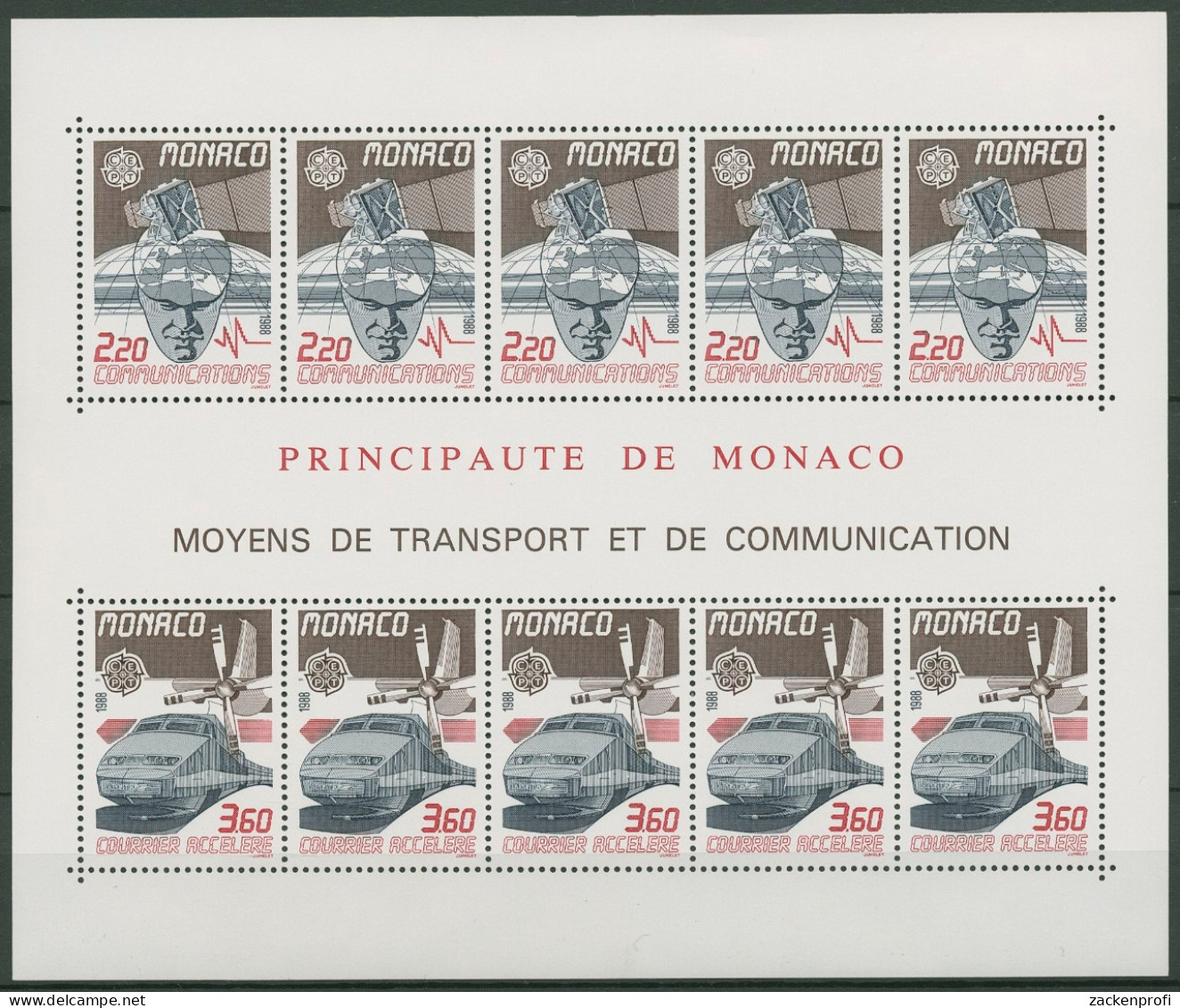 Monaco 1988 Europa CEPT Transport Und Kommunikation Block 39 Postfrisch (C91357) - Blocs