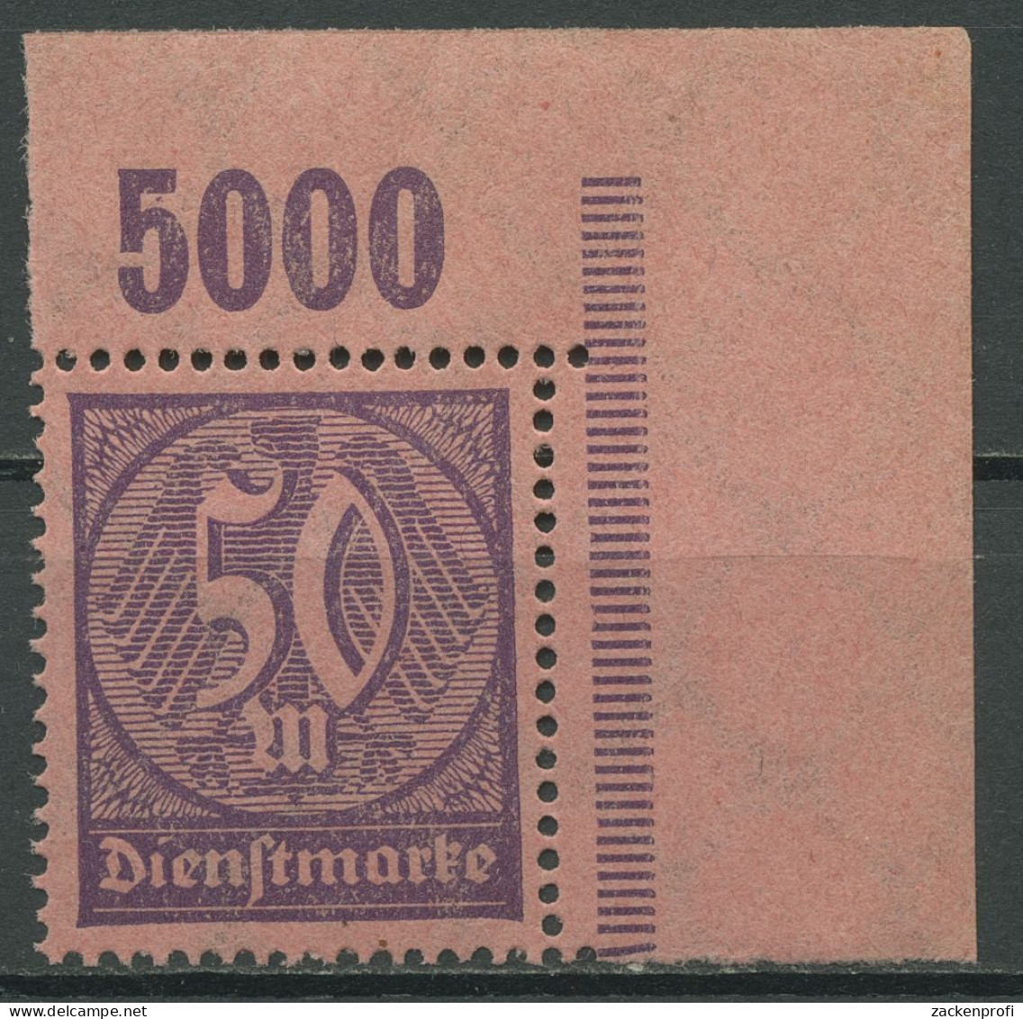 Deutsches Reich Dienstmarke 1922 Wertziffer D 73 P OR Ecke 2 Postfrisch - Officials