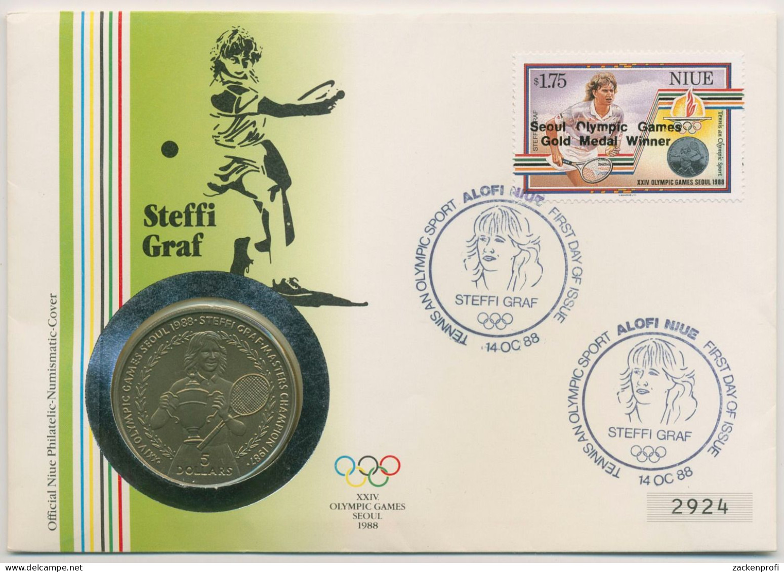 Niue 1988 Olympia Tennis Steffi Graf Numisbrief 5 Dollar (N411) - Niue