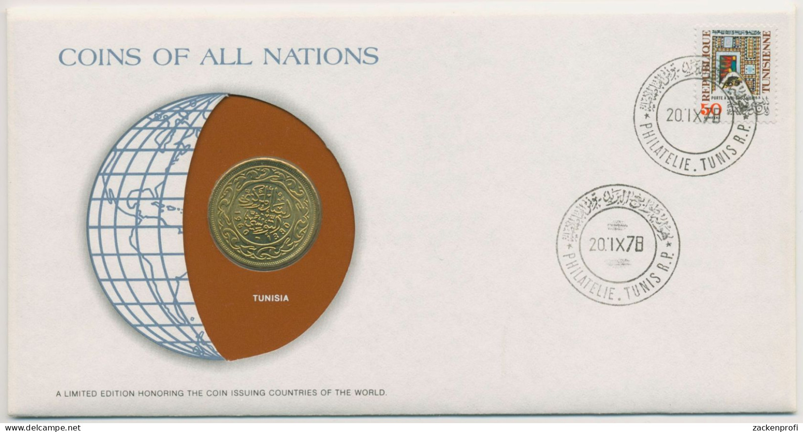 Tunesien 1978 Weltkugel Numisbrief 100 Millim (N331) - Tunisie