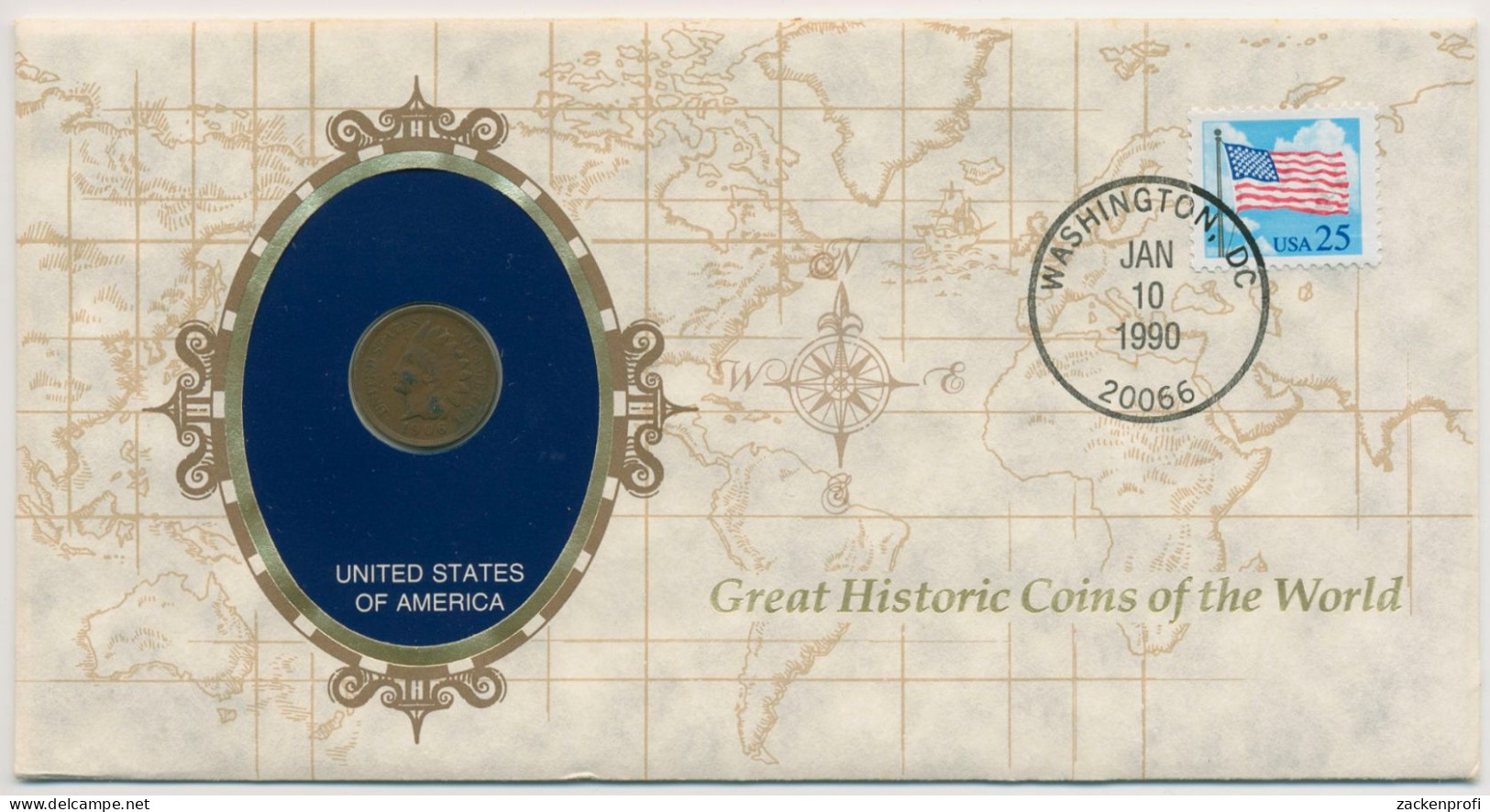 USA 1990 Historische Münzen Numisbrief Mit 1 Cent Von 1906 (N438) - 1859-1909: Indian Head
