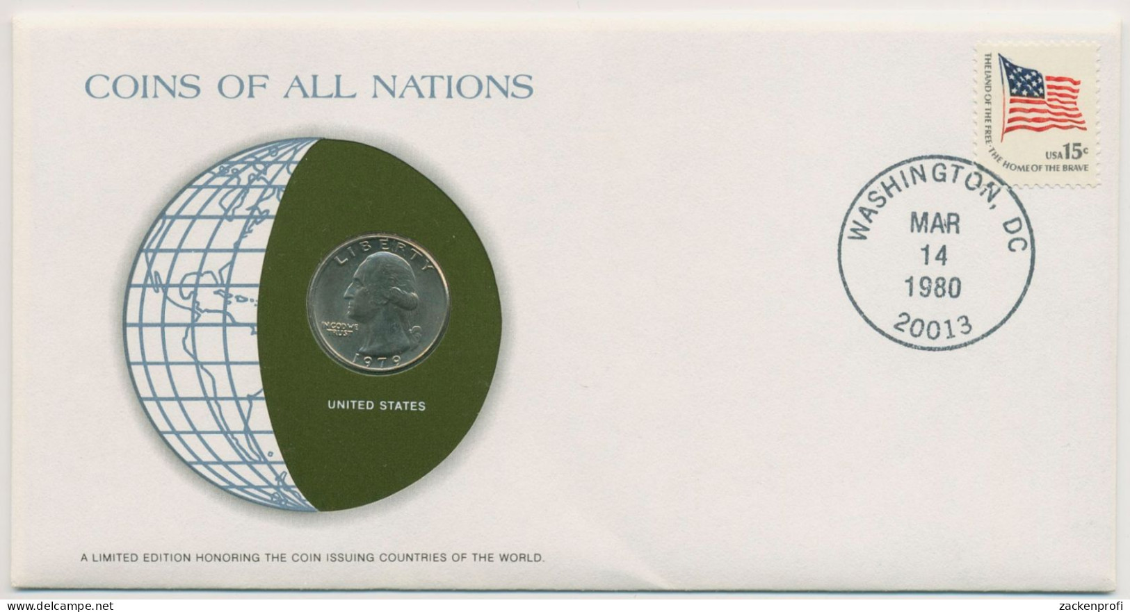 USA 1980 Weltkugel Numisbrief 1/4 Dollar (N442) - 1932-1998: Washington
