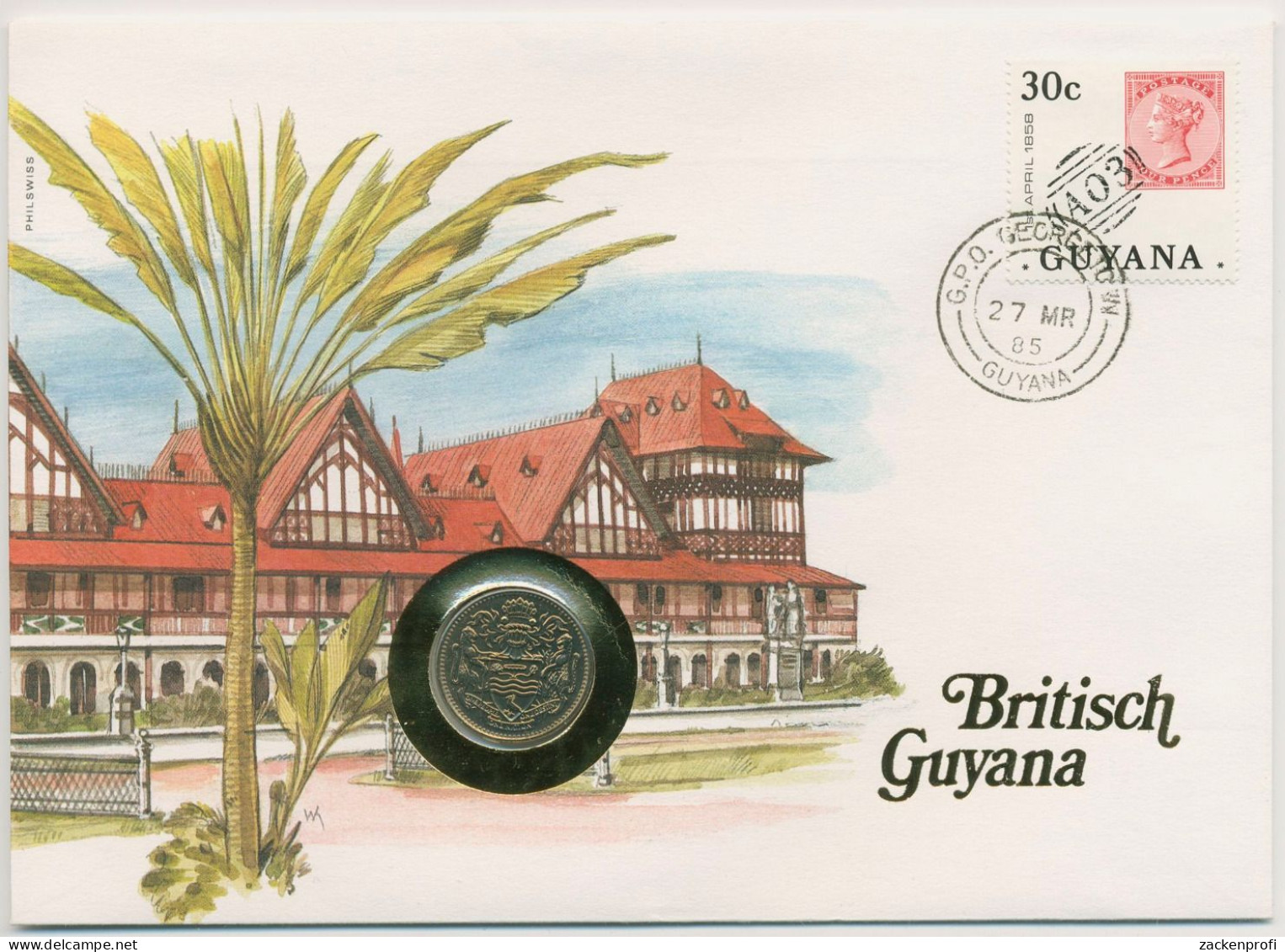 Guyana 1985 Stadtansicht Georgetown Numisbrief 25 Cent (N447) - Guyana