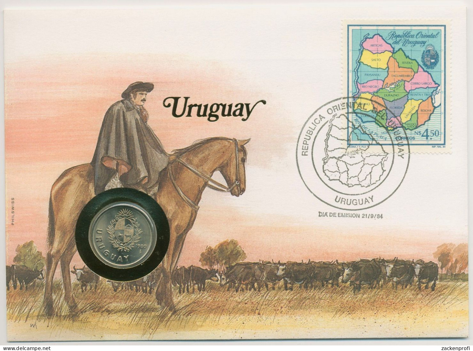 Uruguay 1984 Viehhirte Numisbrief 1 Peso (N477) - Uruguay
