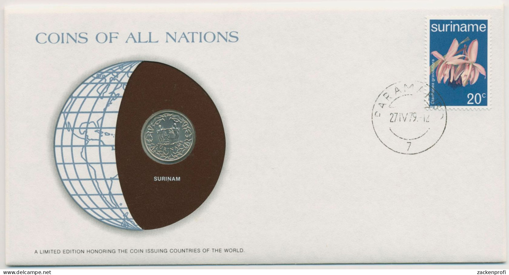 Surinam 1979 Weltkugel Numisbrief 25 Cent (N474) - Surinam 1975 - ...